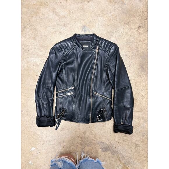 Zara Genuine Leather Moto Jacket Women’s S Black Quilted Biker Asymmetrical Zip - Picture 5 of 7